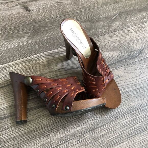 Dolce & Gabbana Vintage Wood Leather Platform sandal - Picture 13 of 14